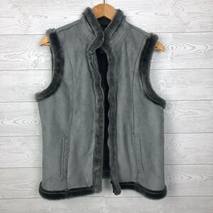 Jaclyn Smith Women's Large Fuax Suede Vest w/ Faux Fur Lining Zip Front Gray